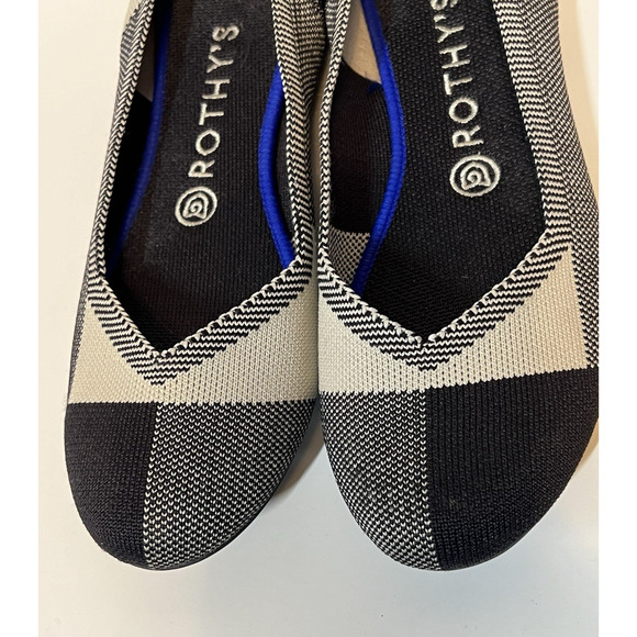 ROTHYS Size 8.5 “THE FLAT” Retired BUFFALO PLAID‎ Round Cap Toe Blk/Wht Slip On - Picture 6 of 9